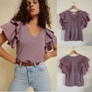 Nation LTD Bindi Ruffle Sleeve Top Size Medium